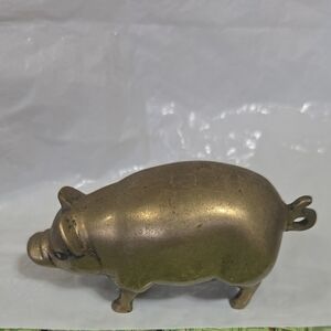 Solid Brass Pig Figure by Interpur Korea, 2" Bronze Paperweight, Gold-tone Metal